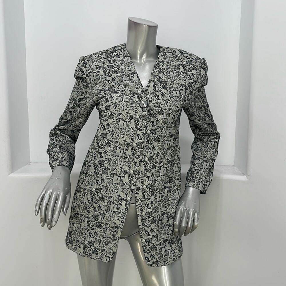Tango Women Vintage Blazer Gray Black Floral Print Size M